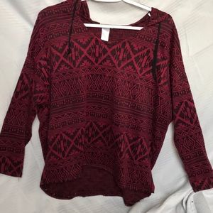 Black and Maroon Sweater with Aztec Pattern